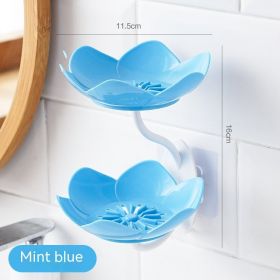 Lotus Soap Box Punch-free Wall-mounted Double-layer Drain (Option: Mint Blue)