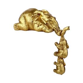 Golden Resin Elephant Sculpture Collectible Figurines Animal Ornaments Cute Bling Elephant Book Decor Presents Antique Gifts (Color: Gold)