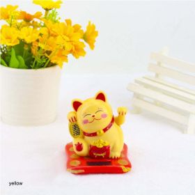 Chinese Lucky Wealth Waving Cat Gold Waving Hand Cat Home Decor Welcome Waving Cat Sculpture Statue Decor Car Ornament (Color: Yellow)