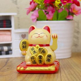 Chinese Lucky Wealth Waving Cat Gold Waving Hand Cat Home Decor Welcome Waving Cat Sculpture Statue Decor Car Ornament (Color: Chinese yellow)