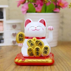 Chinese Lucky Wealth Waving Cat Gold Waving Hand Cat Home Decor Welcome Waving Cat Sculpture Statue Decor Car Ornament (Color: Chinese white)