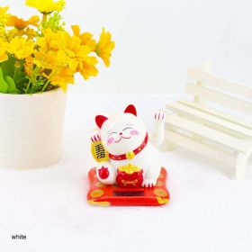 Chinese Lucky Wealth Waving Cat Gold Waving Hand Cat Home Decor Welcome Waving Cat Sculpture Statue Decor Car Ornament (Color: White)