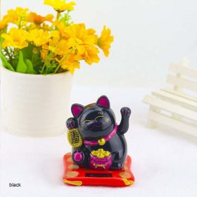 Chinese Lucky Wealth Waving Cat Gold Waving Hand Cat Home Decor Welcome Waving Cat Sculpture Statue Decor Car Ornament (Color: Black)