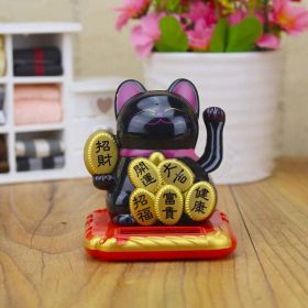 Chinese Lucky Wealth Waving Cat Gold Waving Hand Cat Home Decor Welcome Waving Cat Sculpture Statue Decor Car Ornament (Color: Chinese black)