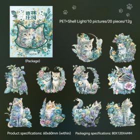 Cat Series Stickers Light Retro Cute Pet Waterproof Diy Goo Card Journal Decoration Collage (Option: Flower Room Cat Fun)