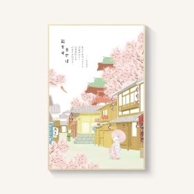 Japanese-style Room Decoration Cherry Blossom Landscape Painting Restaurant Bedroom Sushi Restaurant Mural (Option: Courtyard 2-30x40cm-Wood color)