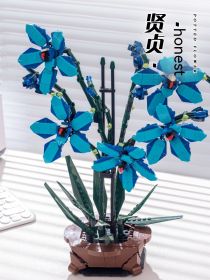 Gift Home Decoration Orchid Building Blocks Potted Plants (Option: 4Blue Cymbidium Flower)