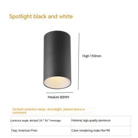 Thigh High Anti-glare Punch Free Ceiling Living Room Aisle Surface Mounted Spotlight (Option: 10w White Light 5700k-Black And White)