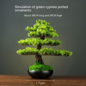 Green Plant Artificial Greeting Pine Rockery Bonsai Sprinkler Shop Living Room Entrance Home Office Decorations Landscape (Option: Simulation Green Cypress Pot)