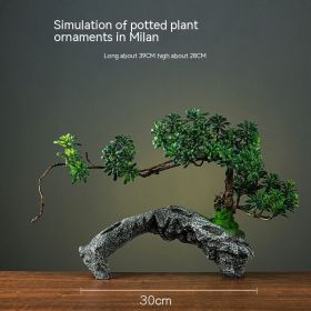 Green Plant Artificial Greeting Pine Rockery Bonsai Sprinkler Shop Living Room Entrance Home Office Decorations Landscape (Option: Simulation Milan Pot)