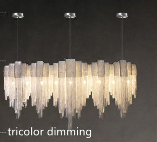 Nordic Luxury Villa Design Tassel Aluminum Chain Living Room Chandelier (Option: Silver-Tricolor dimming-90cm)