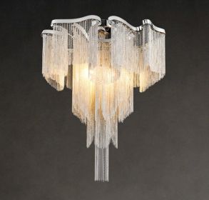 Nordic Light Luxury Tassel Aluminum Chain Living Room Ceiling (Option: Silver-warm light-90x100cm)