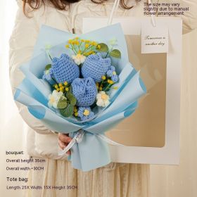 Tulip Knitted Bouquet Mother's Day Wool Woven Finished Gift Graduation (Option: Blue-Tulip)