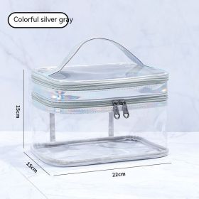 Double Layer Transparent Cosmetic Bag Large Capacity Dry Wet Separation (Color: Silver)