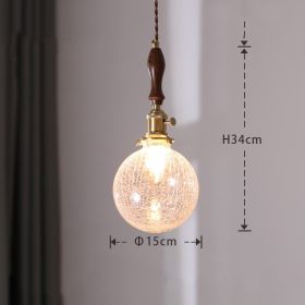 Japanese Round Retro Bedroom Bedside Chandelier (Option: Walnut cracked glass ball)