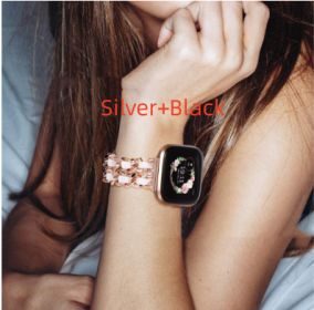 Suitable For Watch Band Single Strand Chain Diamond (Option: Silver Black-42to44to45)