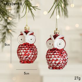 Christmas Decoration Plastic Hand-painted Electroplating Pendant Red Scene Layout (Option: OWL 2 Pack)