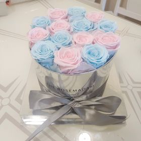 Silver Mirror Round Flower Pot Preserved  Flower (Option: Pink Blue)