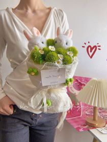 Rabbit Lamb Wheat Doll Bridal Bouquet (Option: White Bunny)