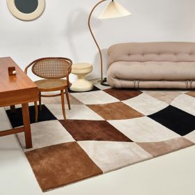 Living Room Coffee Table Checkerboard Carpet Modern Light Luxury Household Cashmere-like Floor Mat (Option: Chessboard Grid Square Piece-80x160cm)