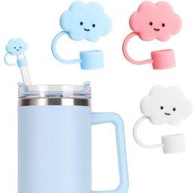 Colorful Cloud-shaped Straw Cover Soft Rubber Plug Cap (Option: White Pink Blue 3PCs)