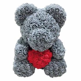 Rose Bear Eternal Rose Bear Birthday Gift Foam Rose Bear (Option: Gray Red Heart-40cm Gift Box)